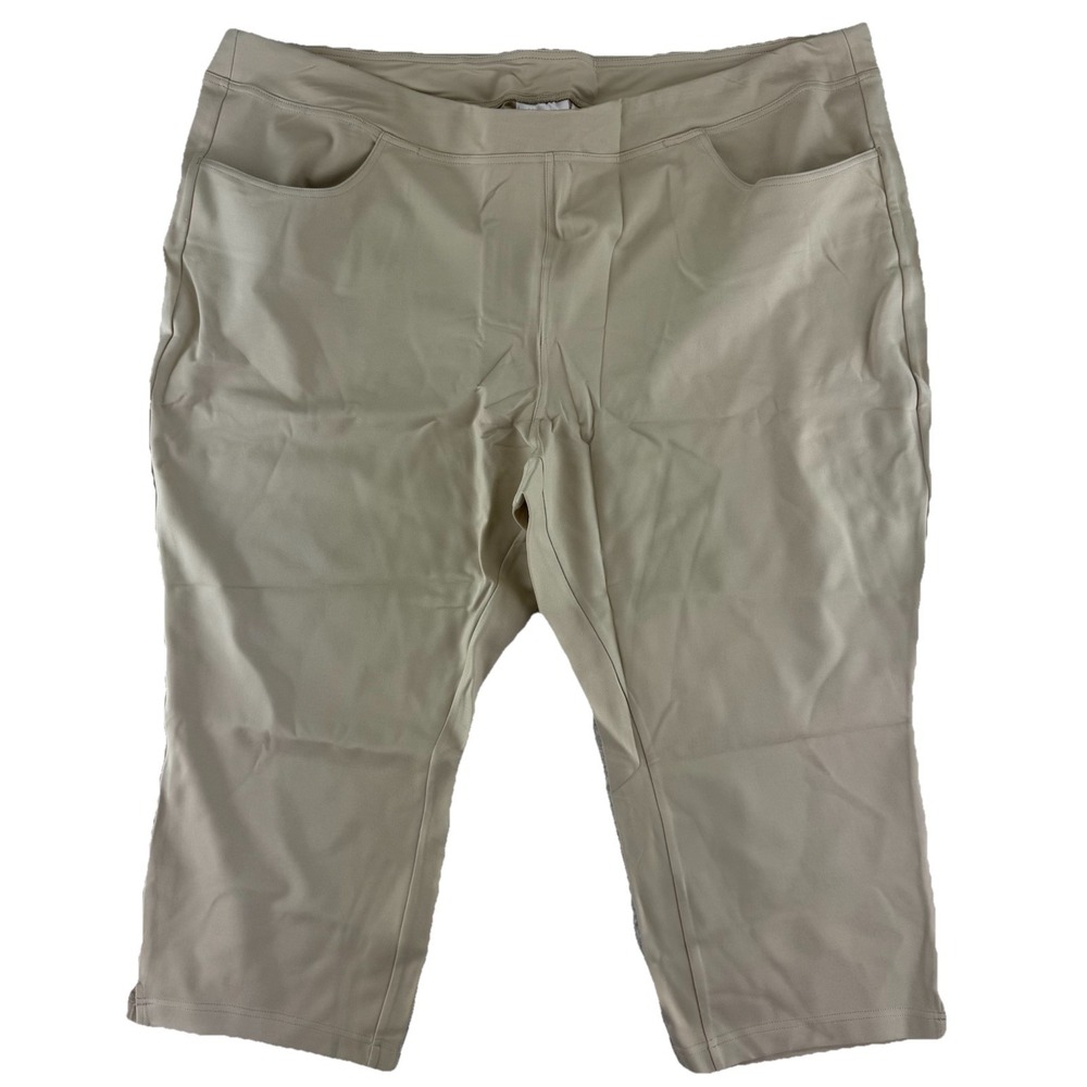 Belle by‎ Kim Gravel Ponte Side Vent Cropped Legging Pants 32W Sand Bar Khaki